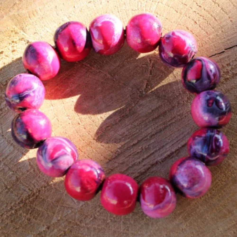Pink Marbleized Handcrafted Wood Bracelet